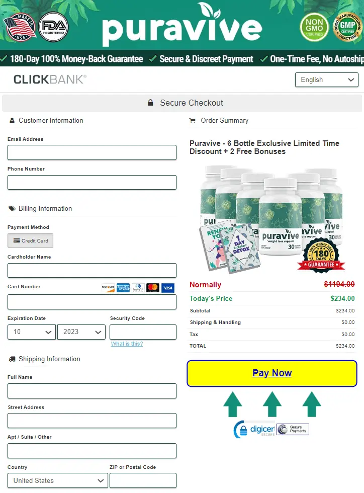 Puravive Checkout page